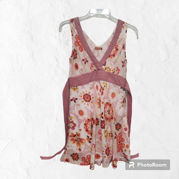 Voile Boho Floral Plunge Cream Top Size S - Picture 1 of 11